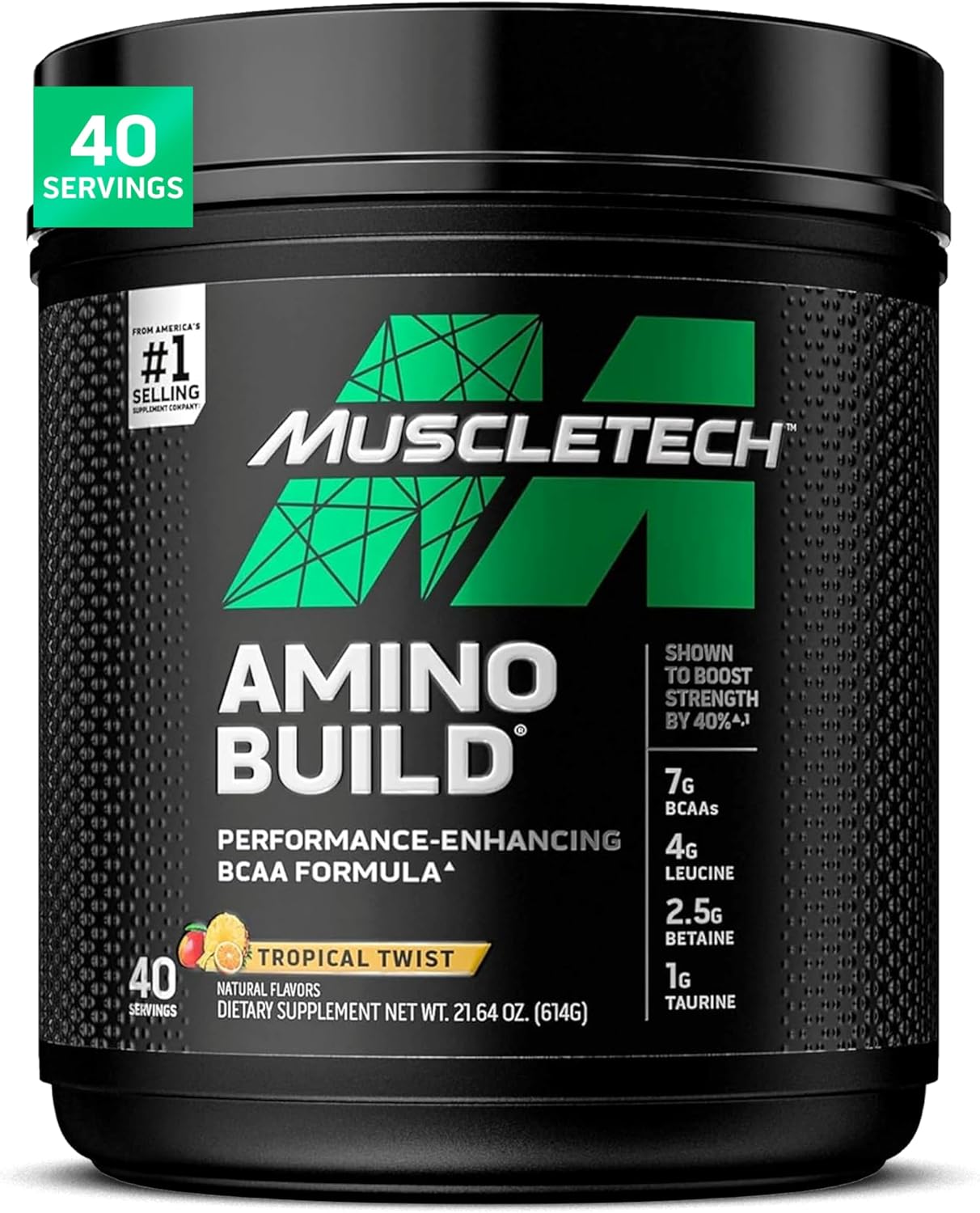 MuscleTech Amino Build Performance-Enhancing BCAA Powder - Tropical Twist, 21.64 oz. (40 svgs)
