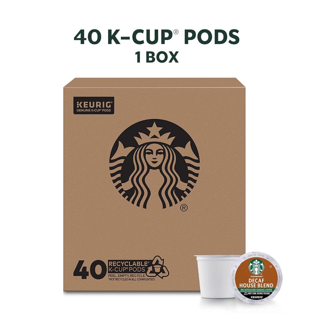 Starbucks Decaf House Blend K-Cup Coffee Pods for Keurig Brewers, 1 Box (40 pods)