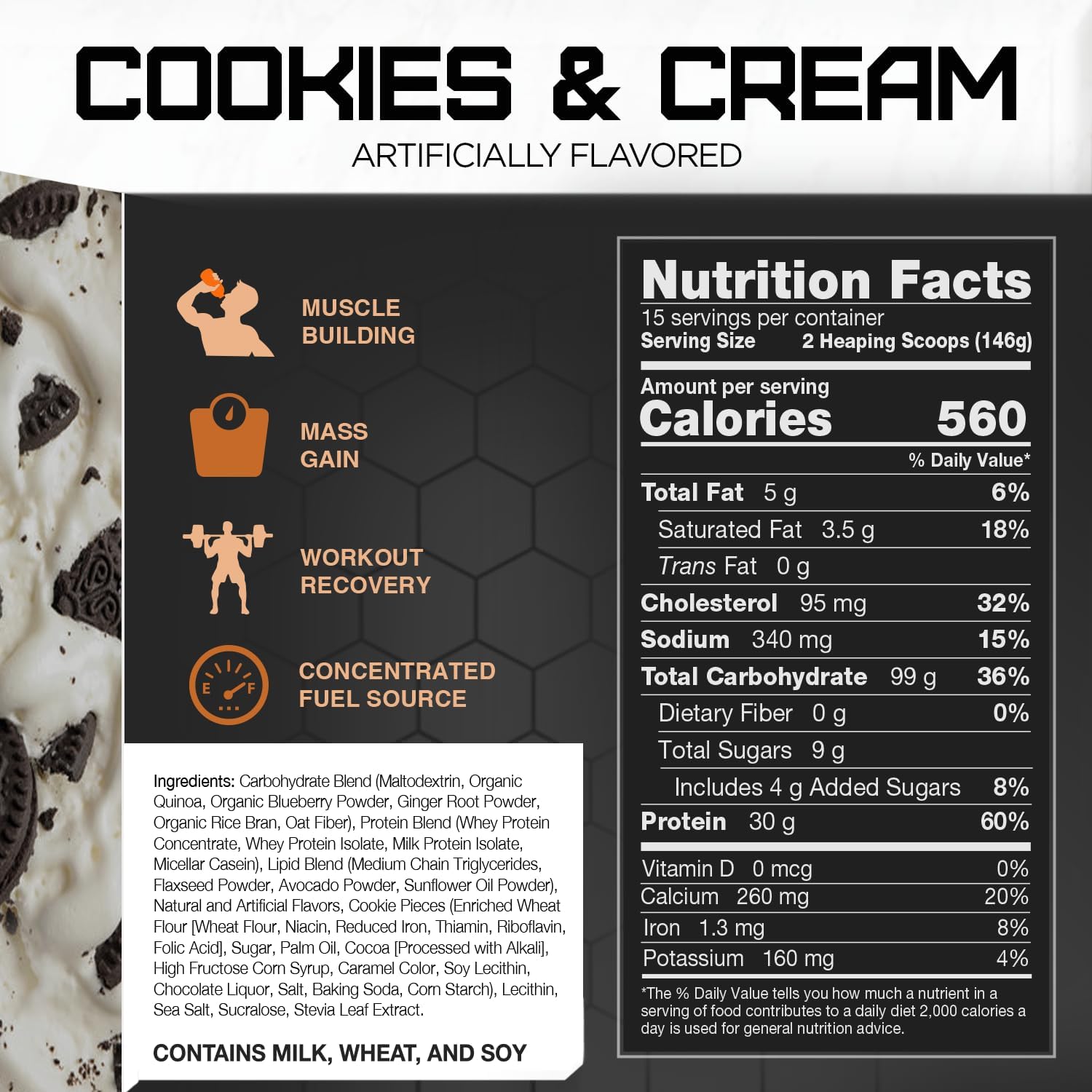 Rival Nutrition Clean Gainer Protein Powder - Cookies & Cream Flavor, 5 lbs