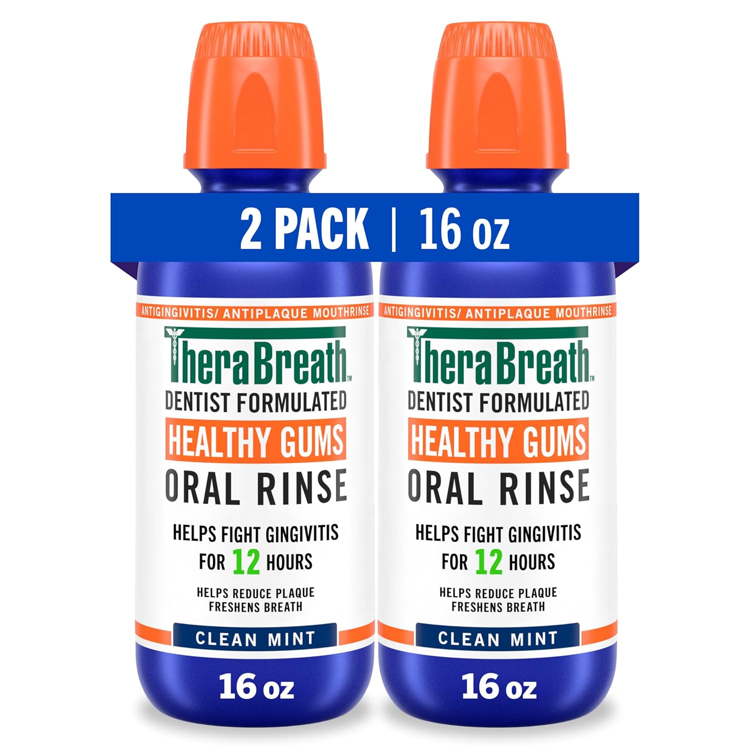 TheraBreath Healthy Gums Oral Rinse/Mouthwash, Alcohol Free - Clean Mint, 16 fl. oz. (2pk)
