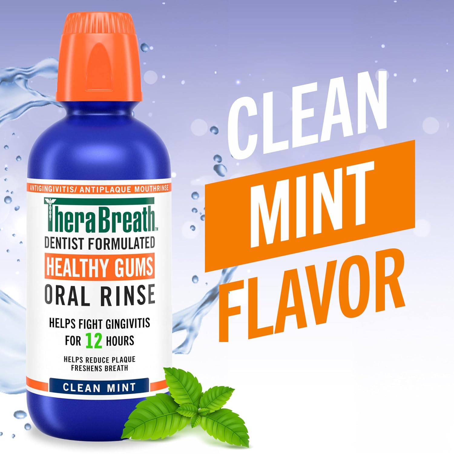 TheraBreath Healthy Gums Oral Rinse/Mouthwash, Alcohol Free - Clean Mint, 16 fl. oz. (2pk)