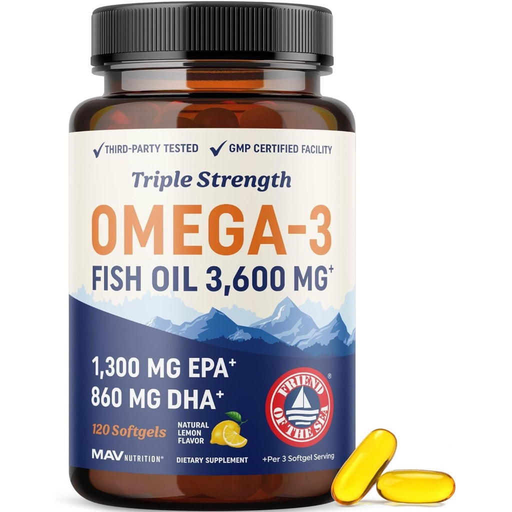 MAV Nutrition Triple Strength DHA Omega-3 Fish Oil 3600mg - 120 Softgels