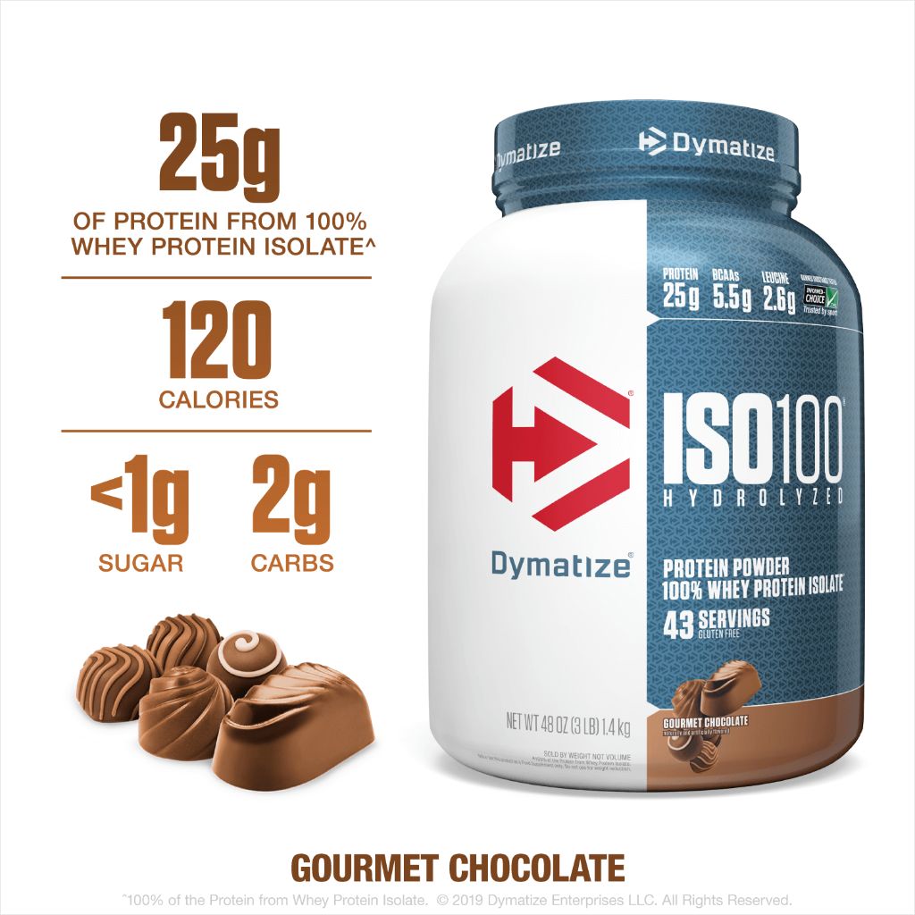 Dymatize ISO100 Hydrolyzed 100% Whey Protein Isolate, Gourmet Chocolate, 3lbs (42 Servings)