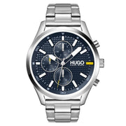 Hugo Men's Chase 46mm Watch, Blue Case, Stainless Steel Bracelet - 1530163