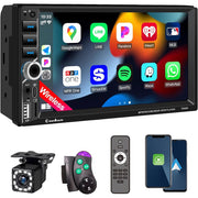 7'' Wireless Apple CarPlay Double Din Car Stereo with IPS HD Touchscreen, Bluetooth 5.2, FM Radio, Backup Camera, Android Auto, Mirror Link, USB/Type-C/AUX/TF,180W Audio Subwoofer Output