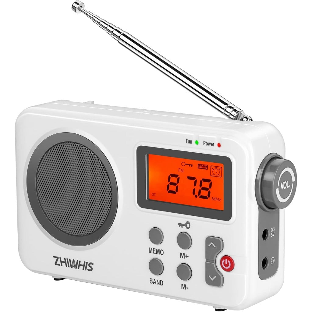 Portable AM/FM Radio, Battery-Op Shortwave Digital Tuner with Clock, Sleep Timer, Preset Function ZWS-8801