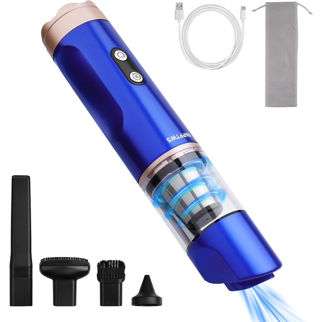 HAPPTWS 16000Pa Cordless Handheld Vacuum Cleaner - USB Rechargeable Car Vacuum for Car, Home, Pet Hair and More - Blue