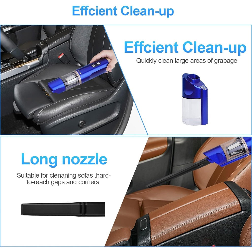 HAPPTWS 16000Pa Cordless Handheld Vacuum Cleaner - USB Rechargeable Car Vacuum for Car, Home, Pet Hair and More - Blue