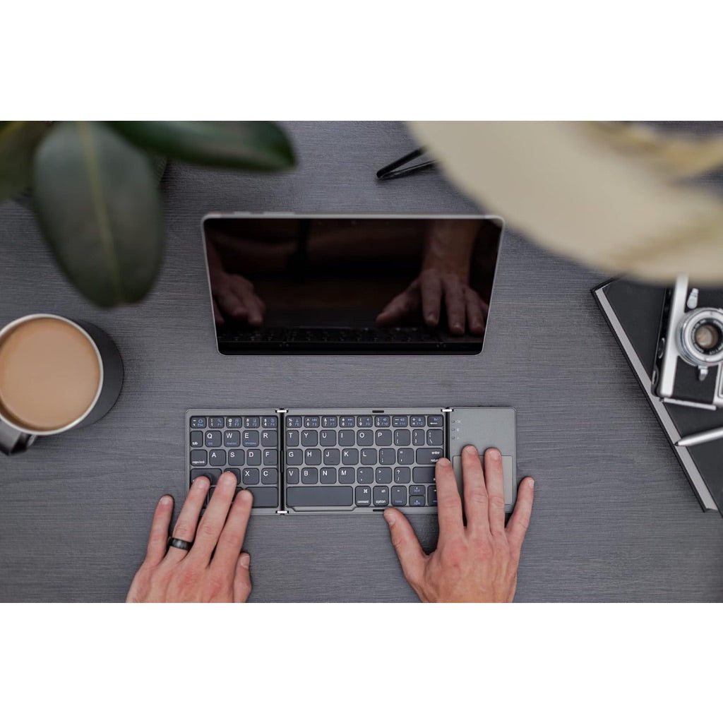 Ares Ultra Slim Pocket Foldable Bluetooth Wireless Keyboard with Touchpad (Black)