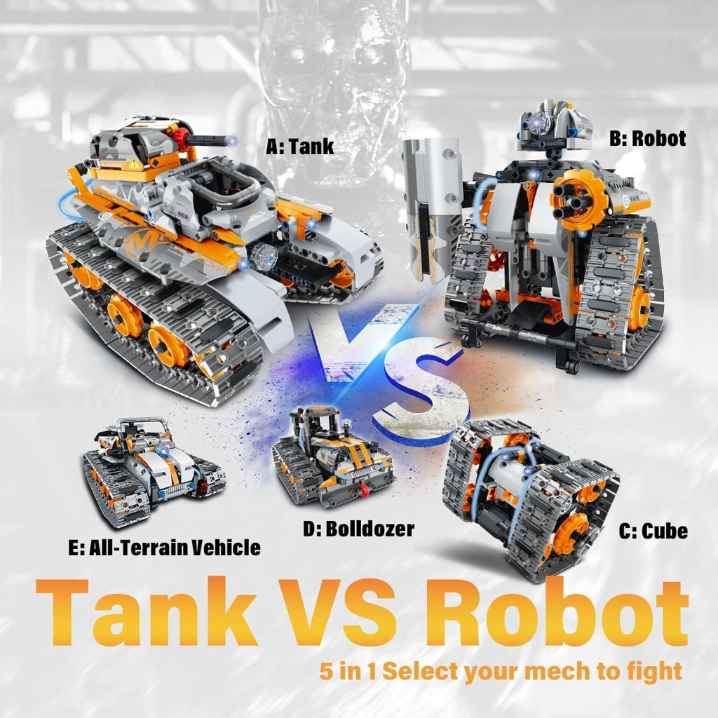 iM.Master STEM Academy 5-in-1 Building Toy: Robot/Tank/Bulldozer with LED Light, APP & Remote Control, 552 Piece DIY Building Kit