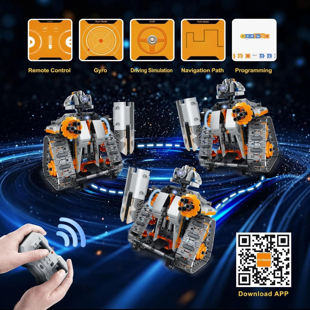 iM.Master STEM Academy 5-in-1 Building Toy: Robot/Tank/Bulldozer with LED Light, APP & Remote Control, 552 Piece DIY Building Kit