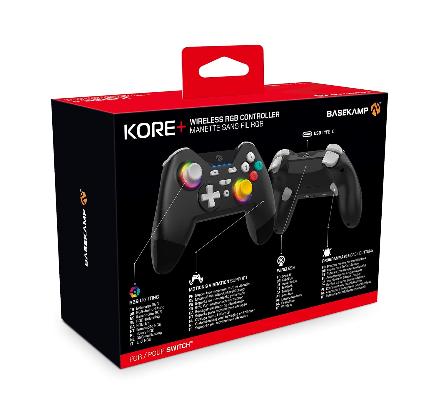 BASEKAMP Kore+ Wireless Controller for Nintendo Switch - Retro Black