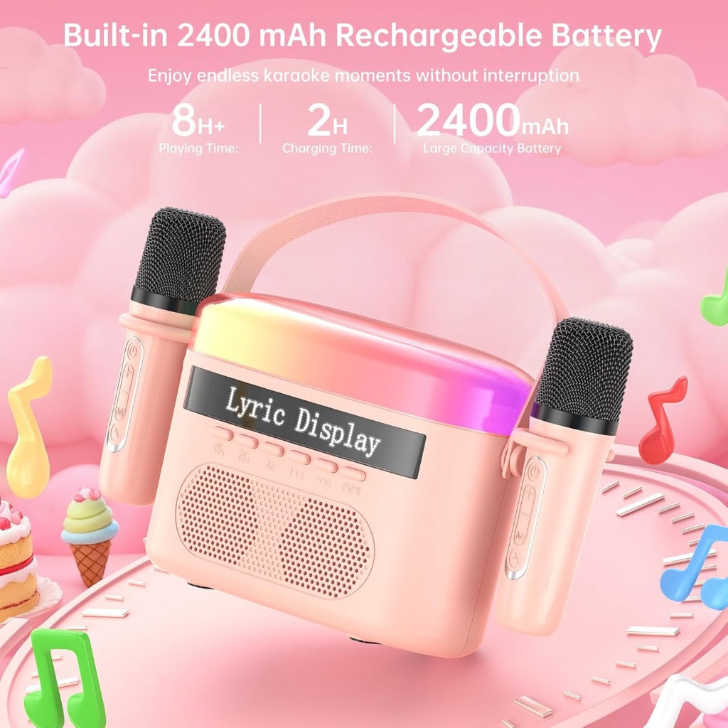 Karaoke Machine with Lyrics Display Screen, Bluetooth - Pink