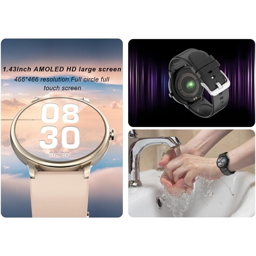 Smartwatch 1.39" Full Touch Screen, Fitness Tracker, Heart Rate Monitor, Bluetooth Enabled - Black
