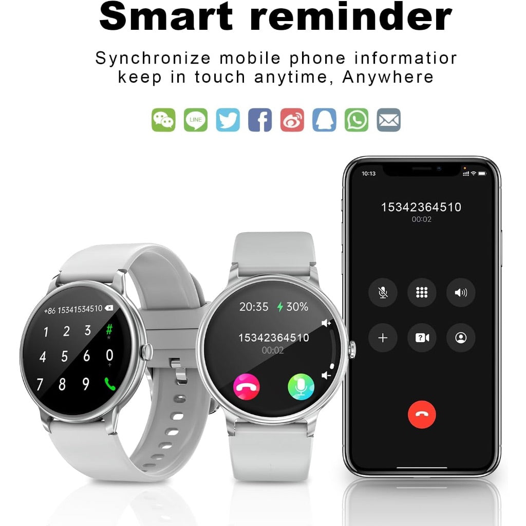 Smartwatch 1.39" Full Touch Screen, Fitness Tracker, Heart Rate Monitor, Bluetooth Enabled - Black