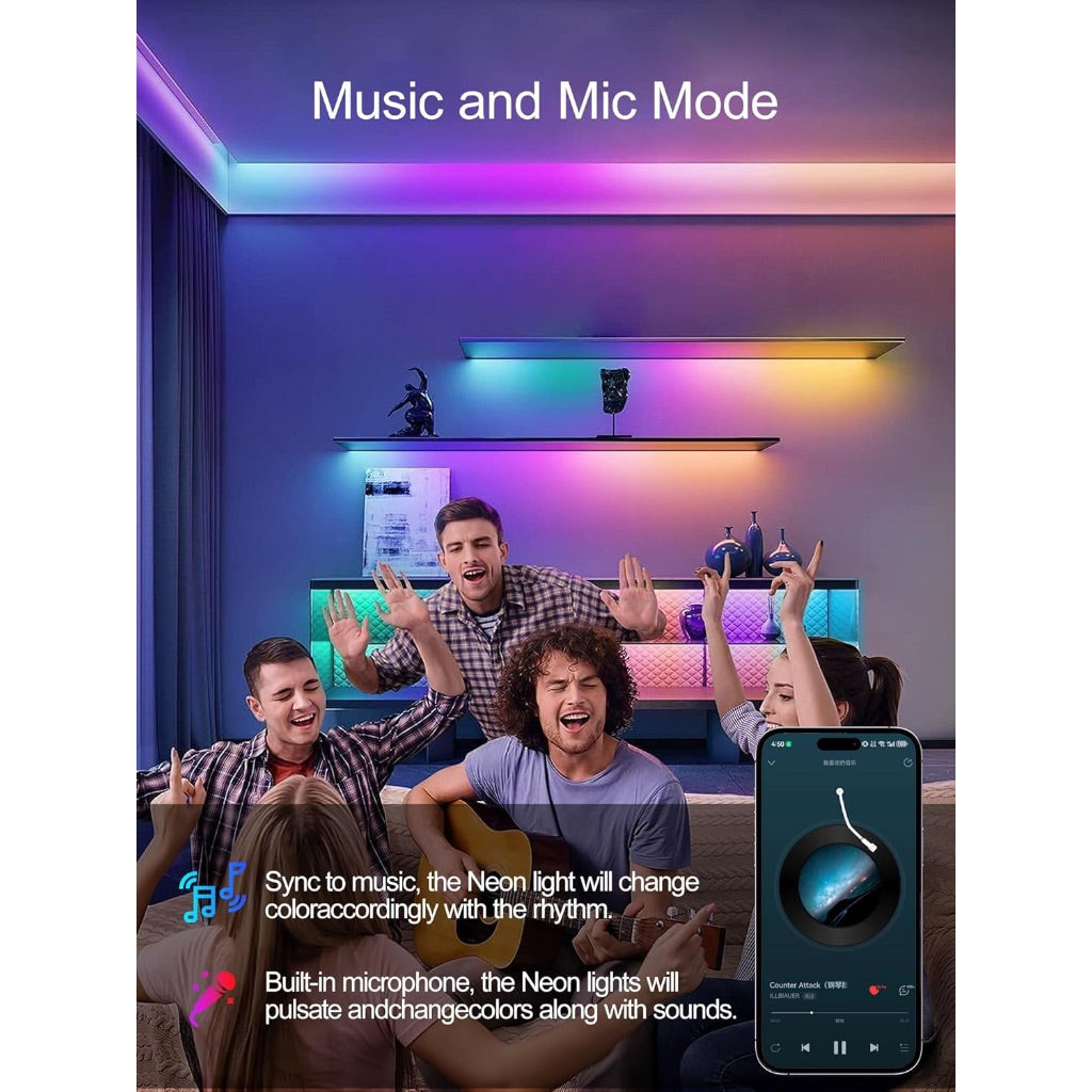 32.8ft LED Color Changing Rope Lights for Bedroom w/Music Sync, Remote & App Control, IP67 Waterproof