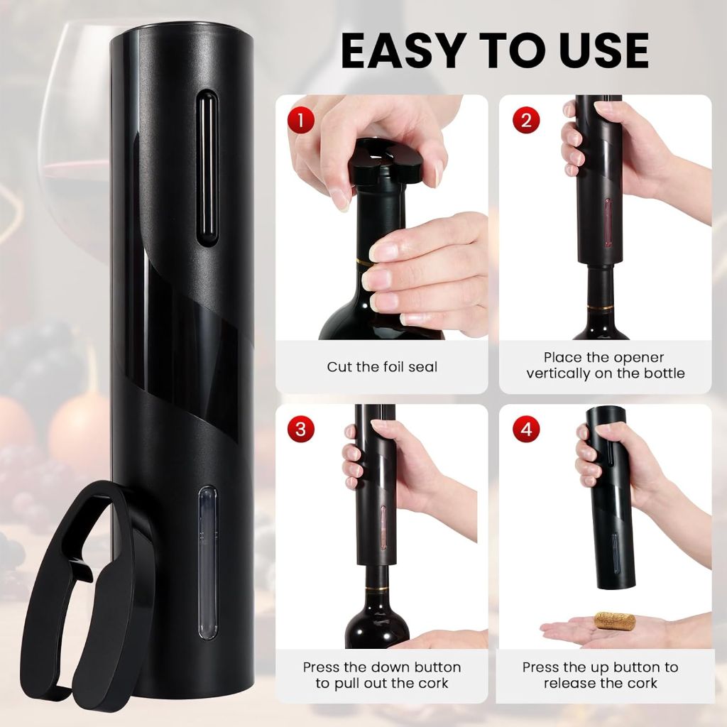 SOPPY Electric Wine Opene with Electric Vacuum Pump, Charging Station, Foil Cutter, Wine Aerator Pourer, Type-C Rechargeable