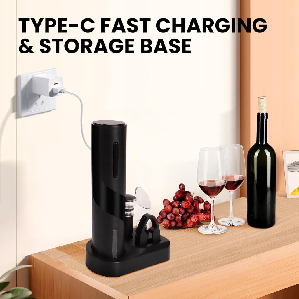 SOPPY Electric Wine Opene with Electric Vacuum Pump, Charging Station, Foil Cutter, Wine Aerator Pourer, Type-C Rechargeable