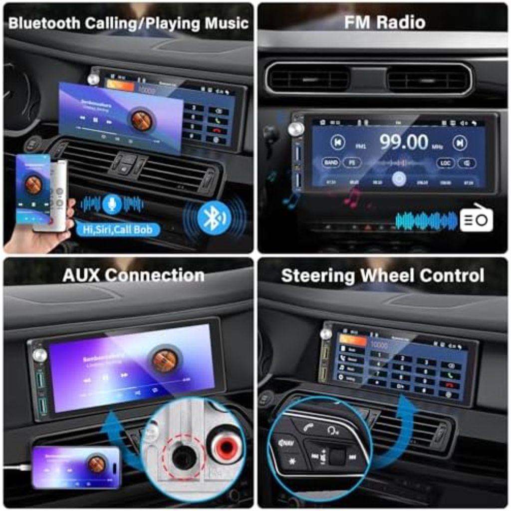Single Din Car Stereo with Apple Carplay Android Auto w/6.9" IPS Touch Screen, Backup Camera, Supports Mirror Link