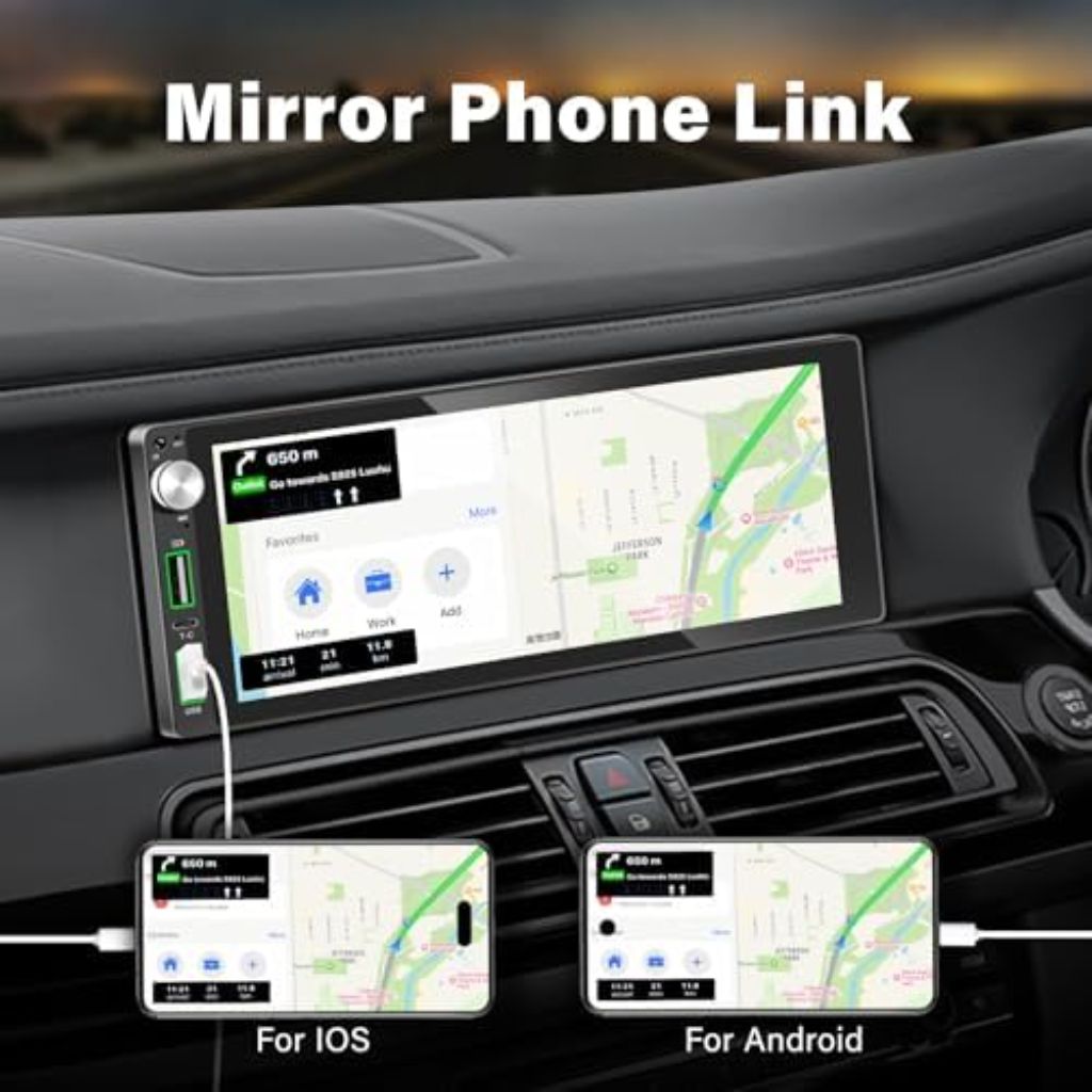 Single Din Car Stereo with Apple Carplay Android Auto w/6.9" IPS Touch Screen, Backup Camera, Supports Mirror Link