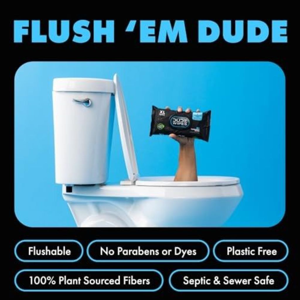 DUDE Wipes XL Flushable Wipes, Unscented - 6 Pack, 288 Wipes