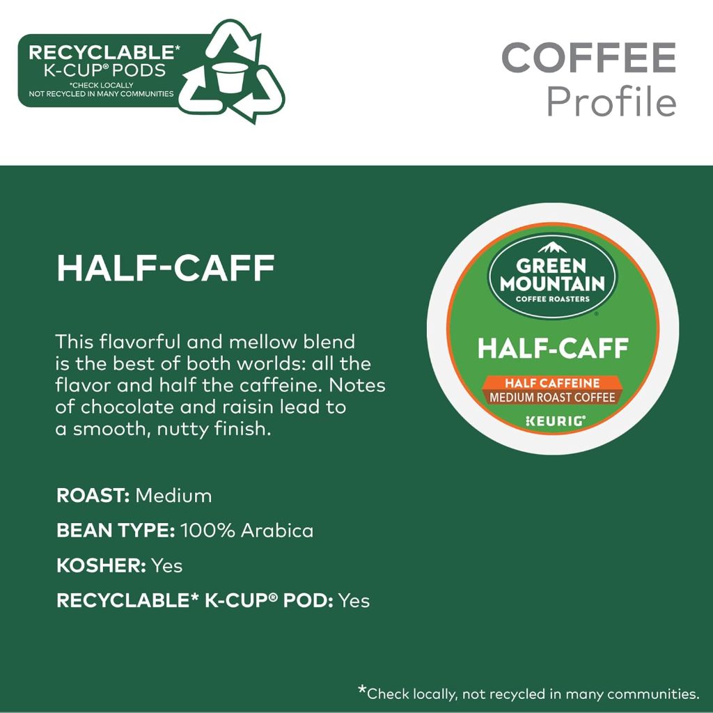 Green Mountain Coffee Half-Caff Medium Roast Keurig K-Cup Pods, 72ct Bulk