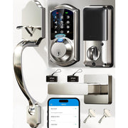Veise VE07-H Fingerprint Smart Lock with Handle for Front Door, App Control, Keyless Entry Keypad Deadbolt, Digital Electronic Touchscreen - Satin Nickel