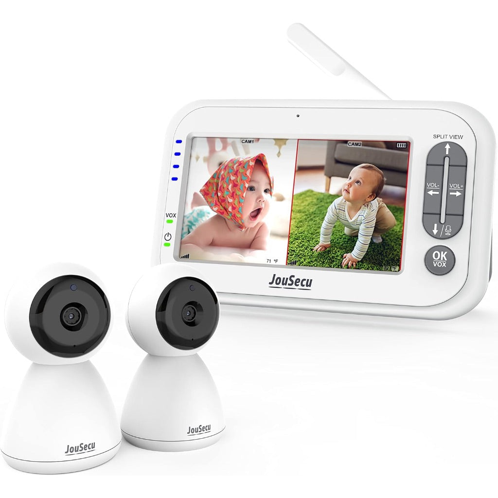 JouSecu Baby Monitor with 2 Cameras and Audio, 4.3" LCD Split Screen 1000ft Range, 2-Way Audio