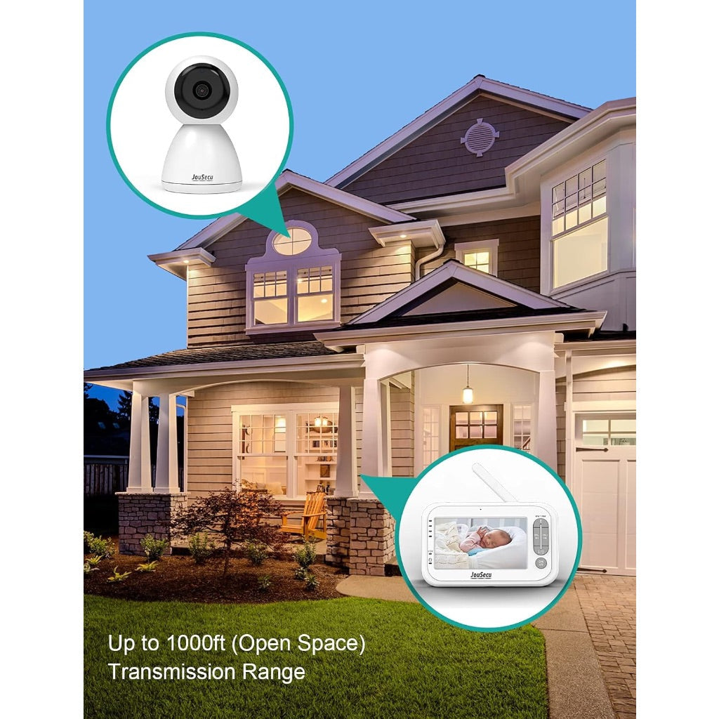 JouSecu Baby Monitor with 2 Cameras and Audio, 4.3" LCD Split Screen 1000ft Range, 2-Way Audio