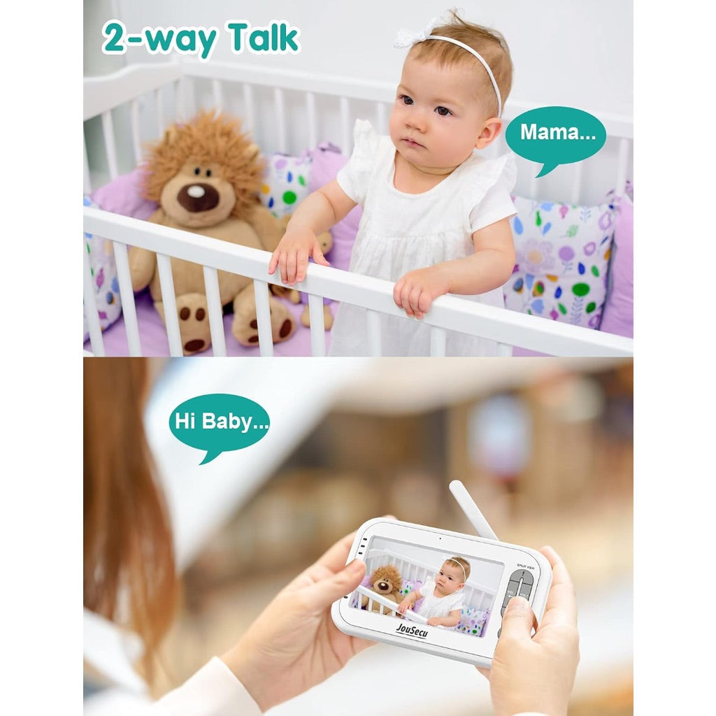 JouSecu Baby Monitor with 2 Cameras and Audio, 4.3" LCD Split Screen 1000ft Range, 2-Way Audio