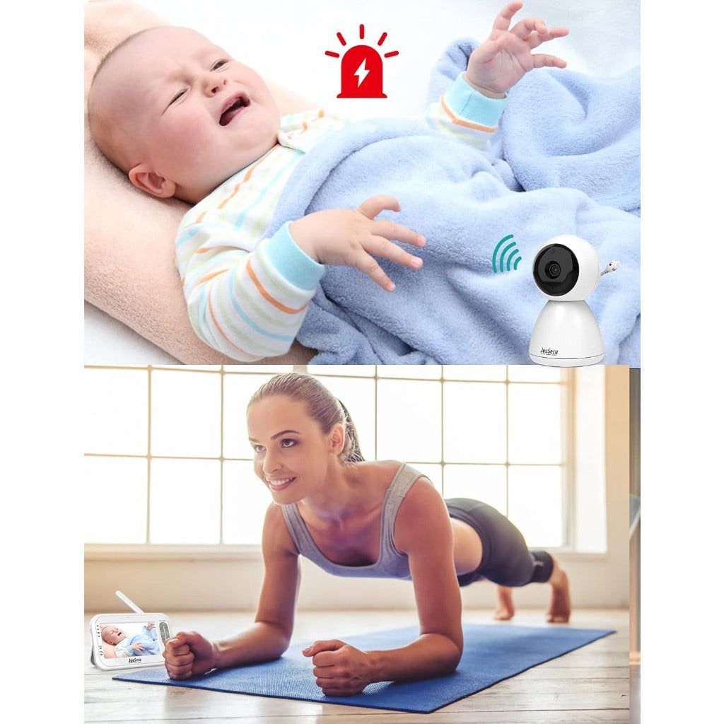 JouSecu Baby Monitor with 2 Cameras and Audio, 4.3" LCD Split Screen 1000ft Range, 2-Way Audio
