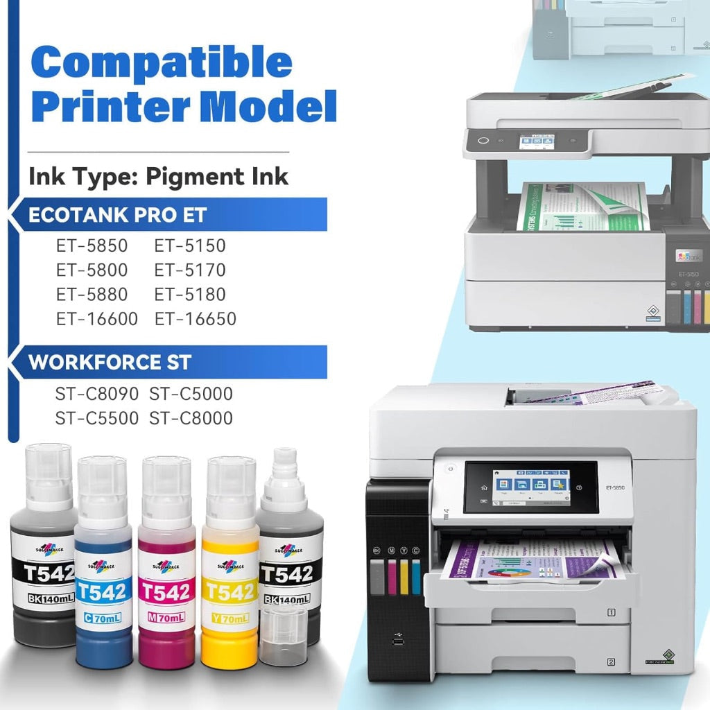 Generic T542 Ink Refill Bottles for Epson Ecotank ET-5850 ET-5150 ET-5800 ET-5170 ET-5880 ET-5180 ET-16600 ET-16650 ST-C5000 Printers