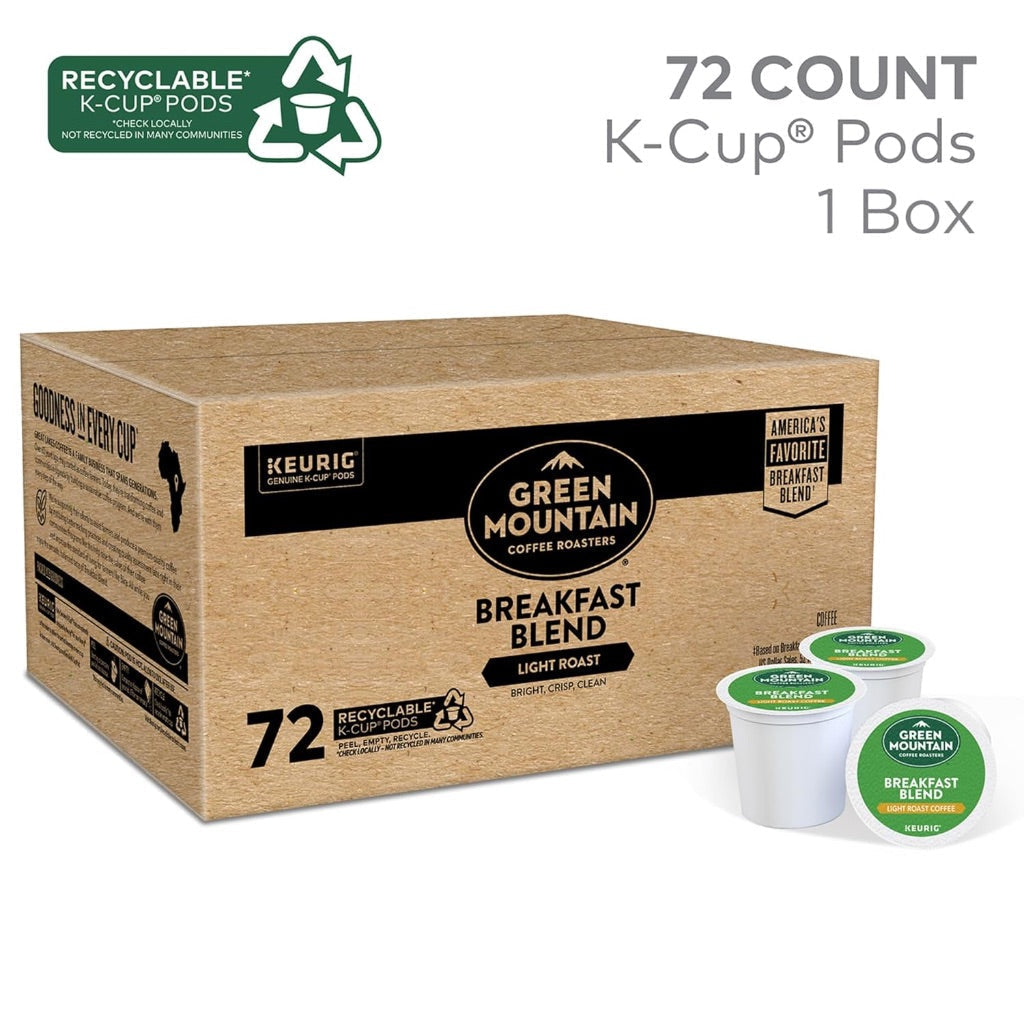 Green Mountain Roasters Breakfast Blend Keurig K-Cup Coffee Pods, 72ct (Bulk)