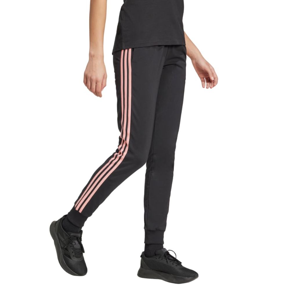 adidas Women's Essentials 3-Stripes Single Jersey Pants, Black/Pink - Size XXS