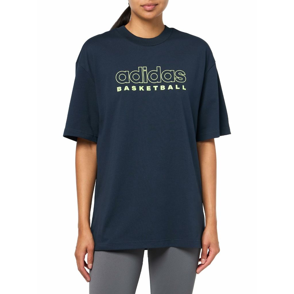 adidas Women's Select Basketball Tee - Aurora Ink/Lucid Lemon, Size Small (Tall)
