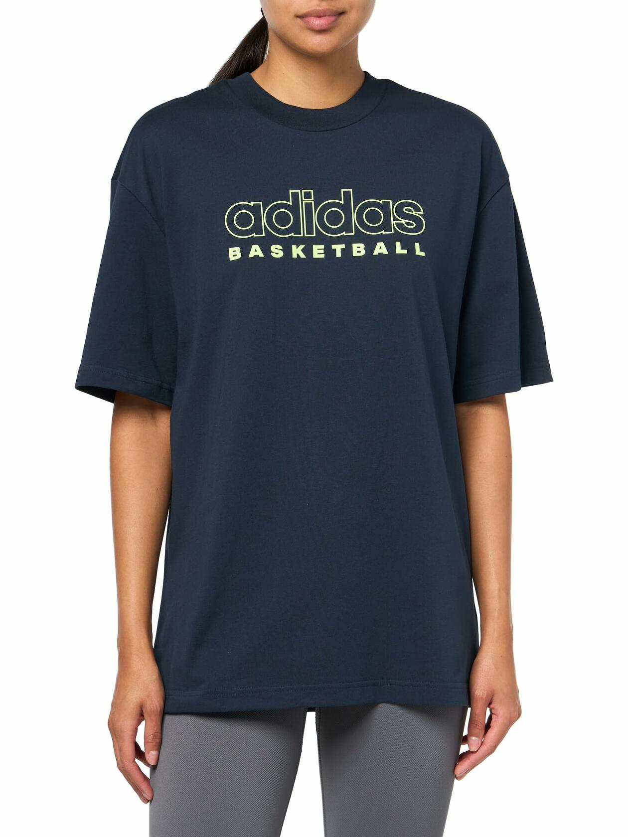 adidas Women's Select Basketball Tee - Aurora Ink/Lucid Lemon, Size Small (Tall)