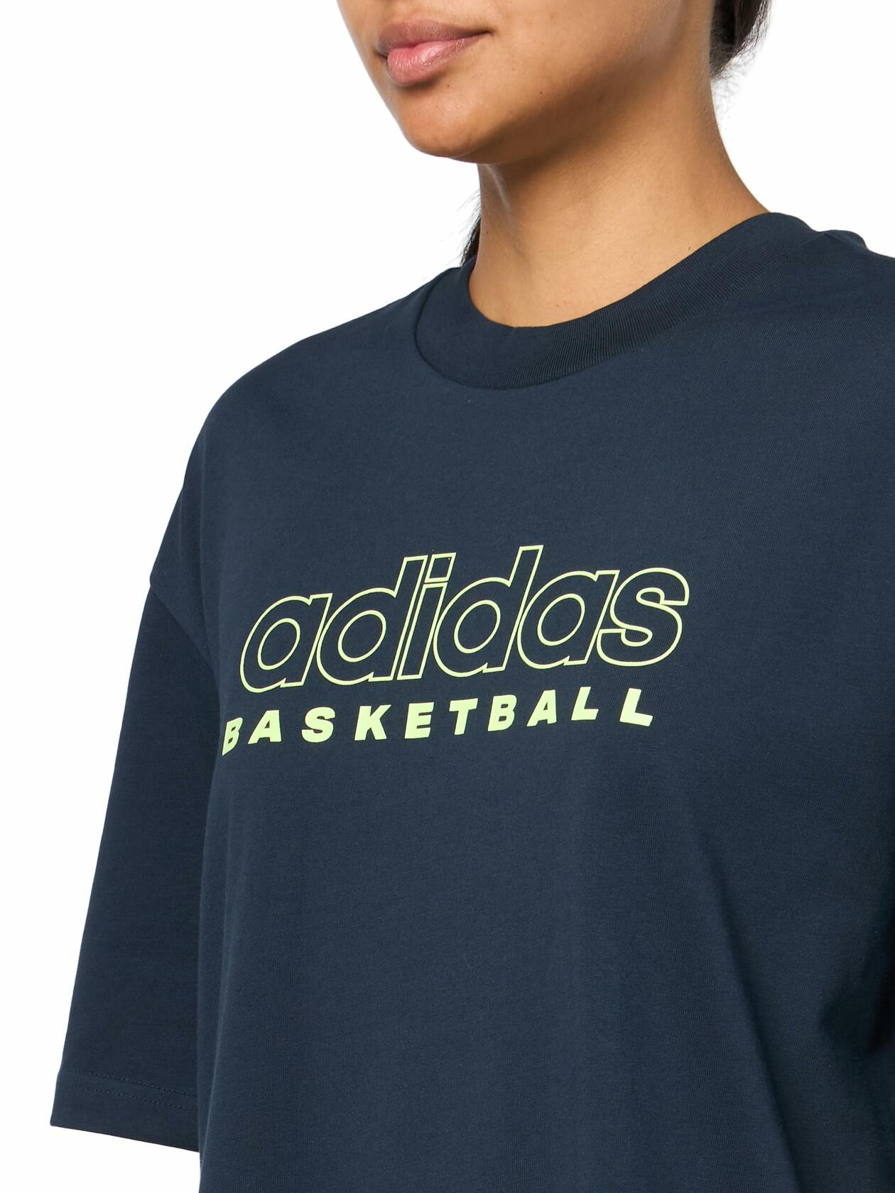 adidas Women's Select Basketball Tee - Aurora Ink/Lucid Lemon, Size Small (Tall)