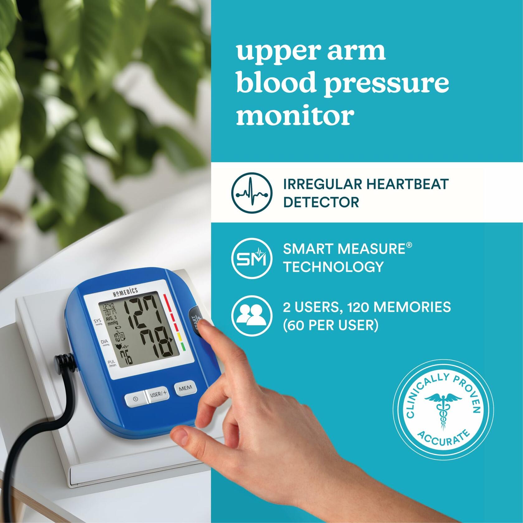 HoMedics Upper Arm Blood Pressure Monitor with Easy One-Touch Operation