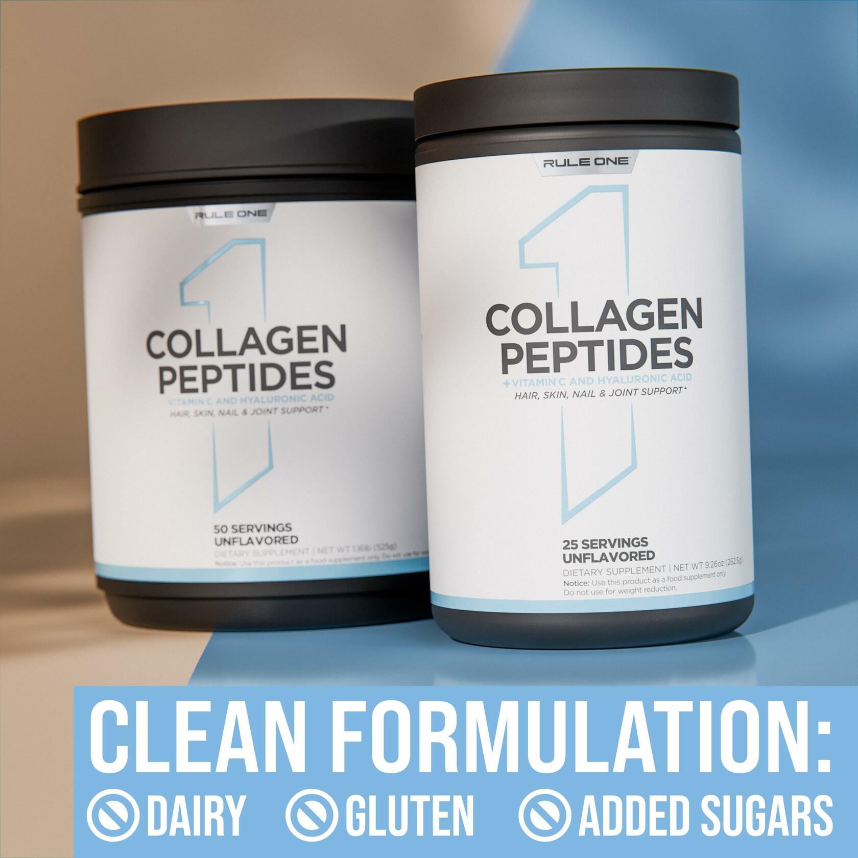 Rule 1 Collagen Peptides Powder w/Vitamin C and Hyaluronic Acid, Unflavored, 25 Servings