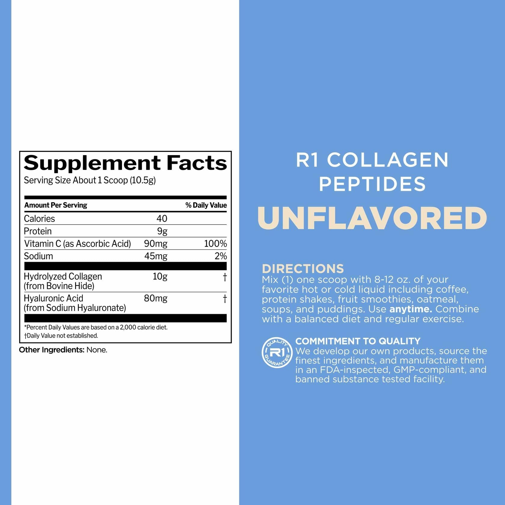 Rule 1 Collagen Peptides Powder w/Vitamin C and Hyaluronic Acid, Unflavored, 25 Servings