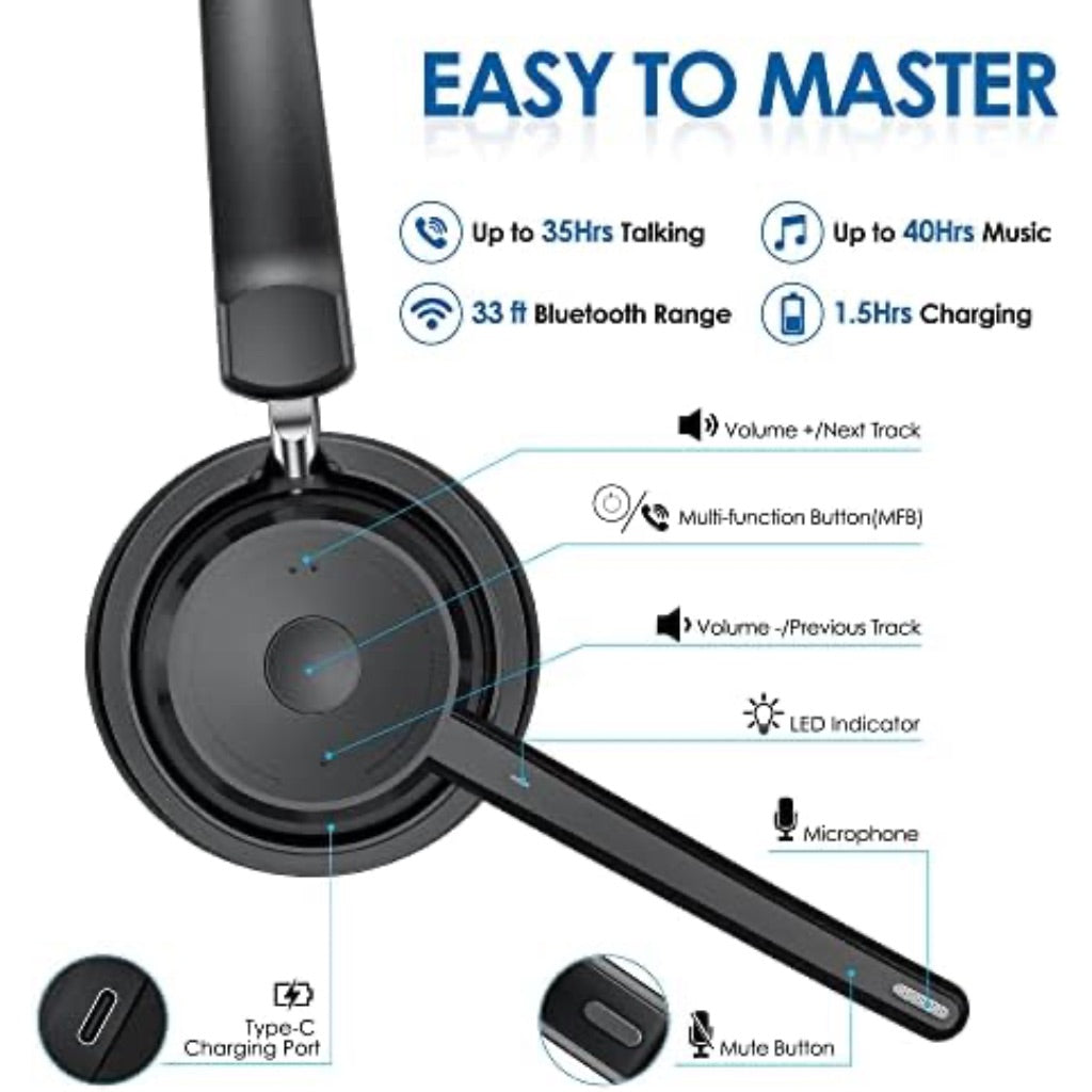 Mopchnic Wireless Bluetooth Headset with Microphone, On Ear with USB Dongle (KH113M)