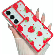 for Samsung Galaxy S25 Case Clear Silicone Sparkle Bling Glitter Girly Aesthetic Women Trendy Cute Shockproof Protective Flexible Phone Case for Samsung Galayx S25 Hot Pink Strawberry