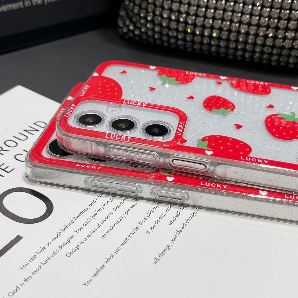 for Samsung Galaxy S25 Case Clear Silicone Sparkle Bling Glitter Girly Aesthetic Women Trendy Cute Shockproof Protective Flexible Phone Case for Samsung Galayx S25 Hot Pink Strawberry