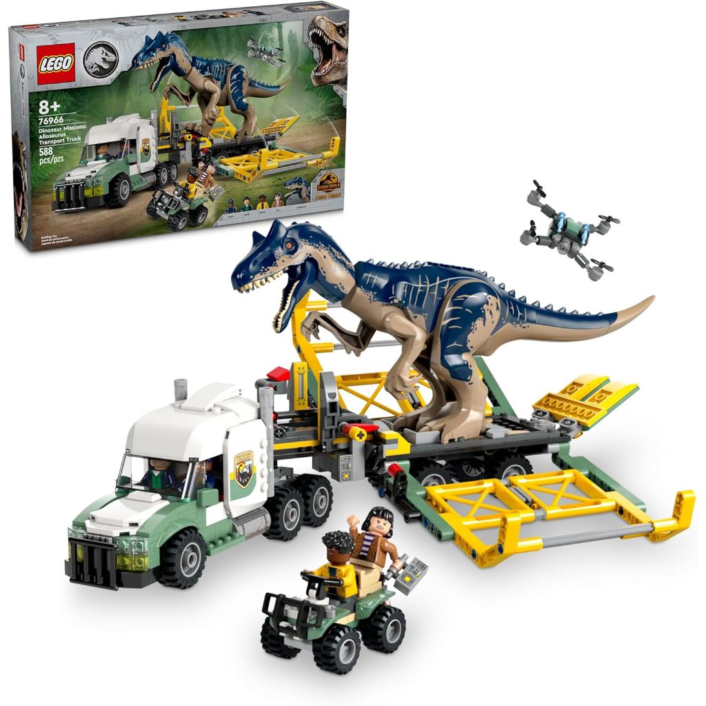 LEGO Jurassic World Dinosaur Missions: Allosaurus Transport Truck with Kenji, Darius and Yaz Minifigures, Jurassic World Dinosaur- Ages 8 and Up 76966