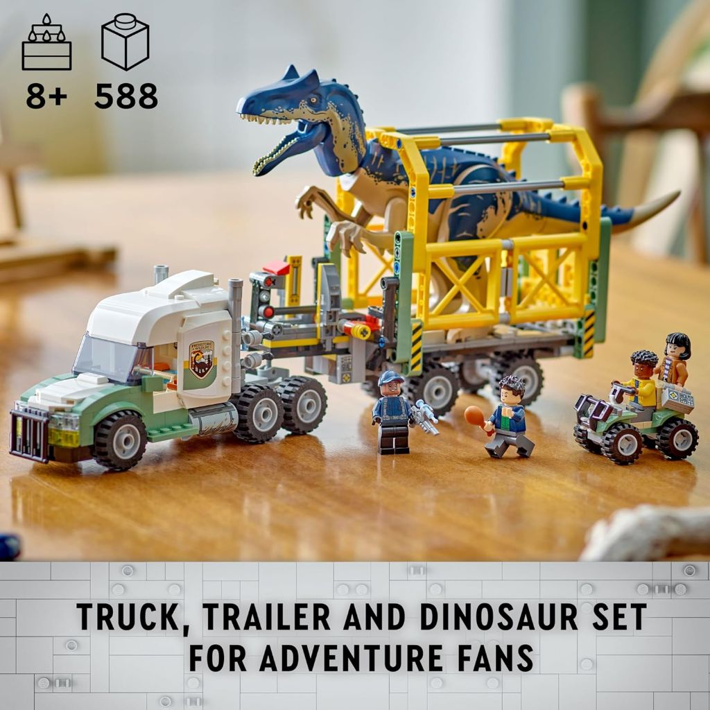 LEGO Jurassic World Dinosaur Missions: Allosaurus Transport Truck with Kenji, Darius and Yaz Minifigures, Jurassic World Dinosaur- Ages 8 and Up 76966