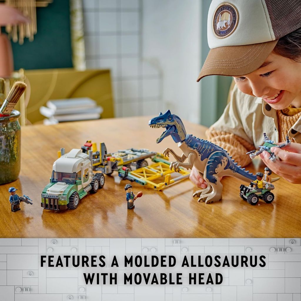 LEGO Jurassic World Dinosaur Missions: Allosaurus Transport Truck with Kenji, Darius and Yaz Minifigures, Jurassic World Dinosaur- Ages 8 and Up 76966