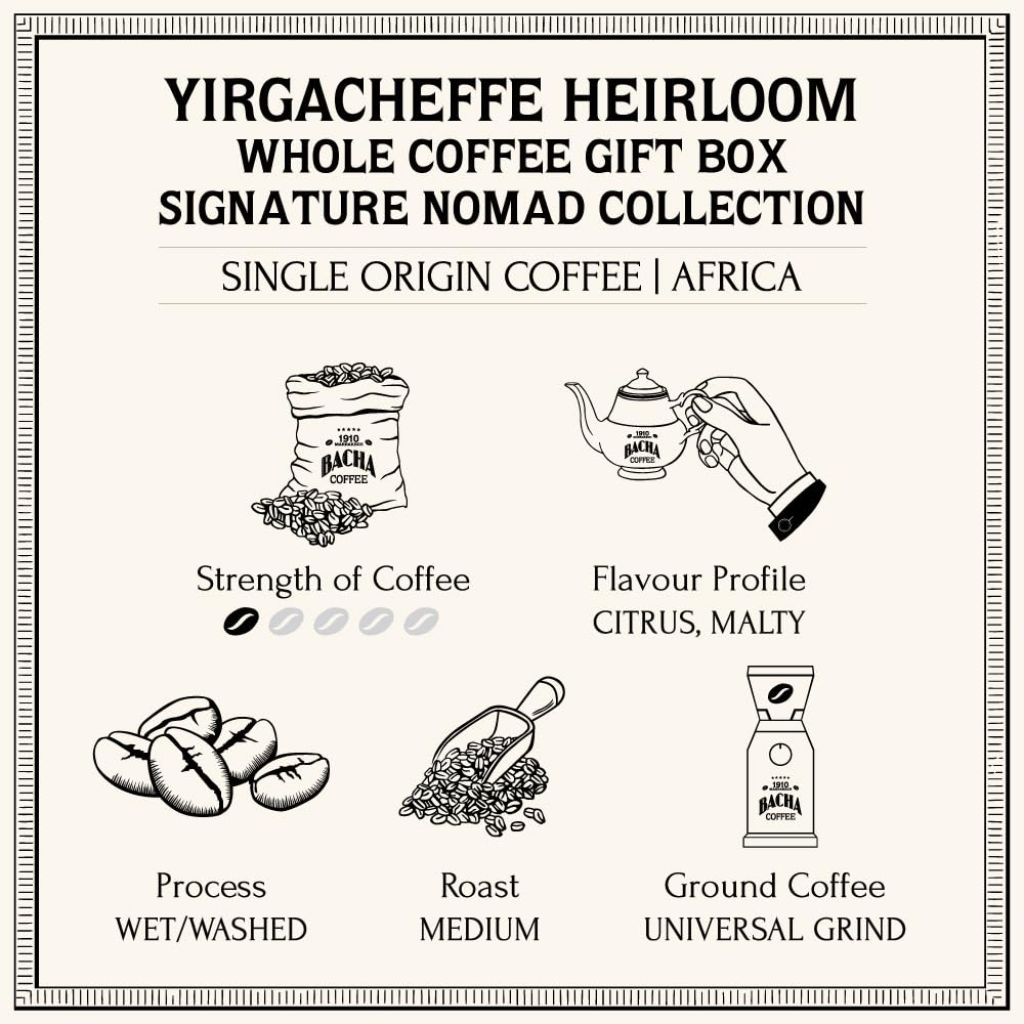Bacha Coffee Signature Nomad Collection Yirgacheffe Heirloom Single Origin Medium Roast Whole Coffee