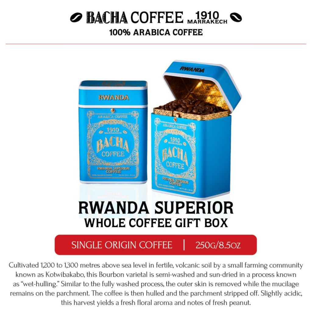 Bacha Coffee Rwanda Superior Single Origin Medium Dark Roast, Whole Bean, 250g Signature Nomad Collection