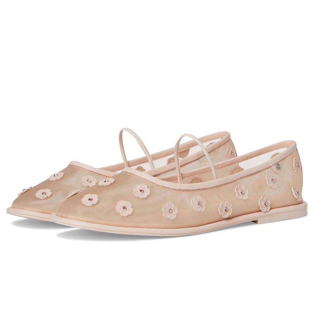 Coach Women's Emilia Tea Rose Mesh Mary Jane Flat Shoes, Blush - Size 6