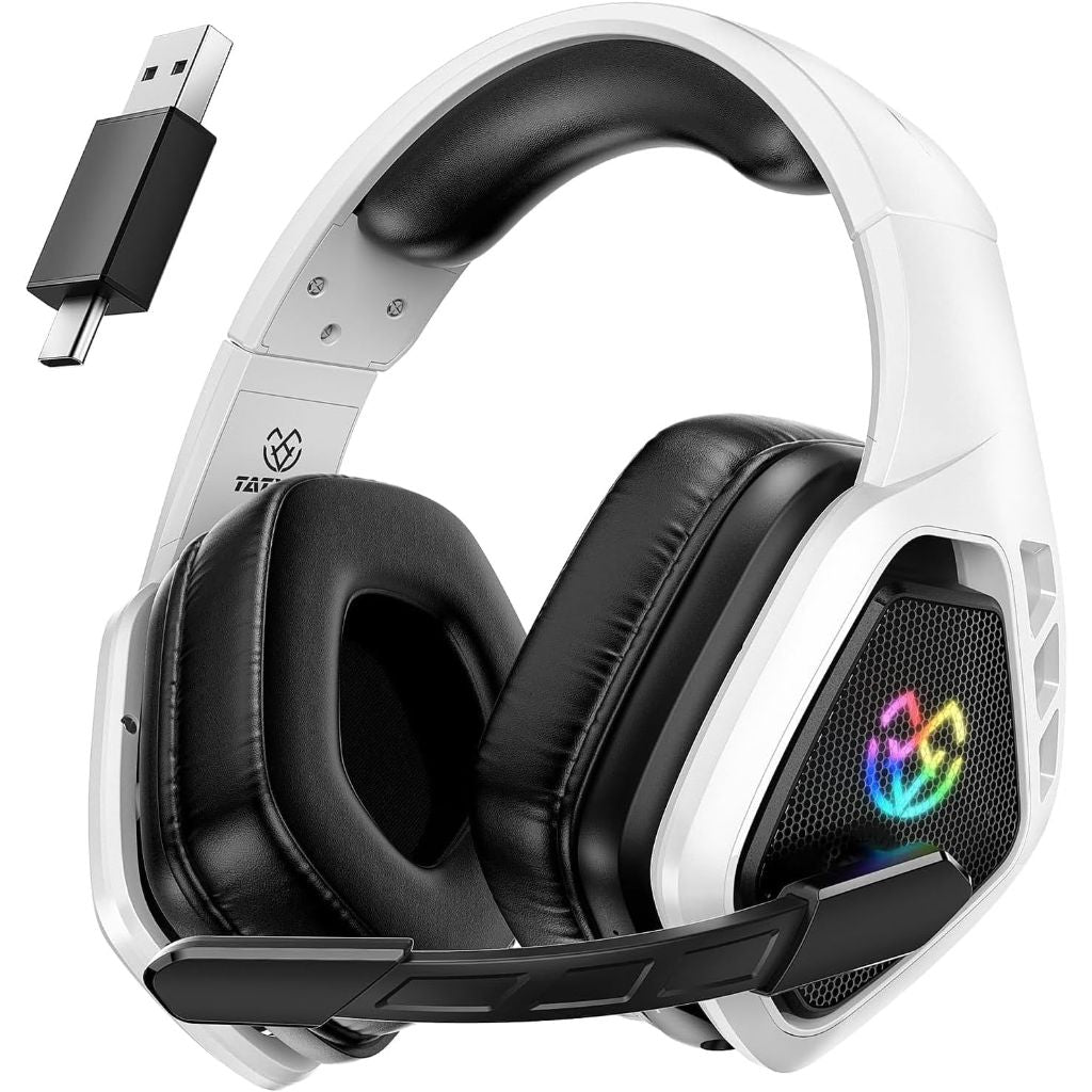 Tatybo WT5 Wireless Gaming Headset for PC, PS5/4, 2.4 Ghz USB & Type-C with Microphone, 30H Battery - White
